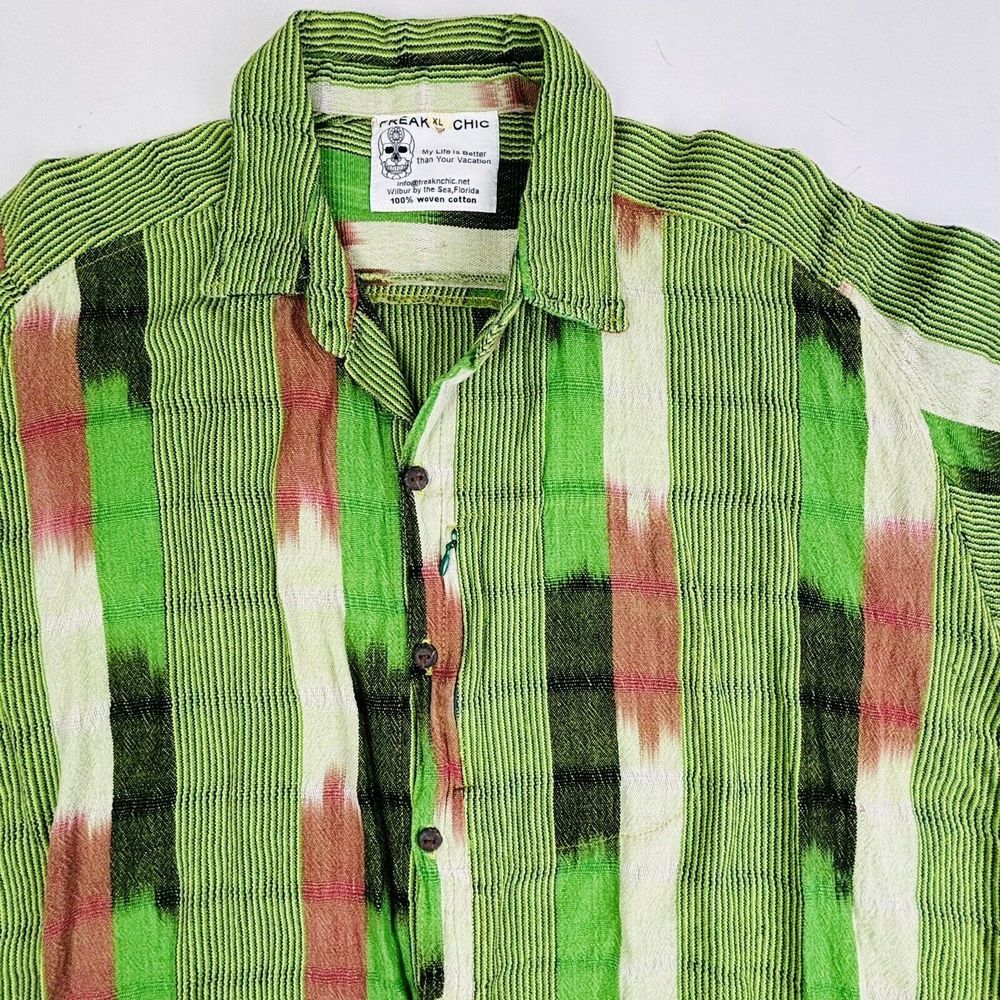 Freak N' Chic Woven Cotton Shirt Button Up‎ Colorful Stash Pocket Men's XL Gauze